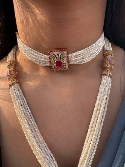 Pearl Thread Choker and Rani Haar