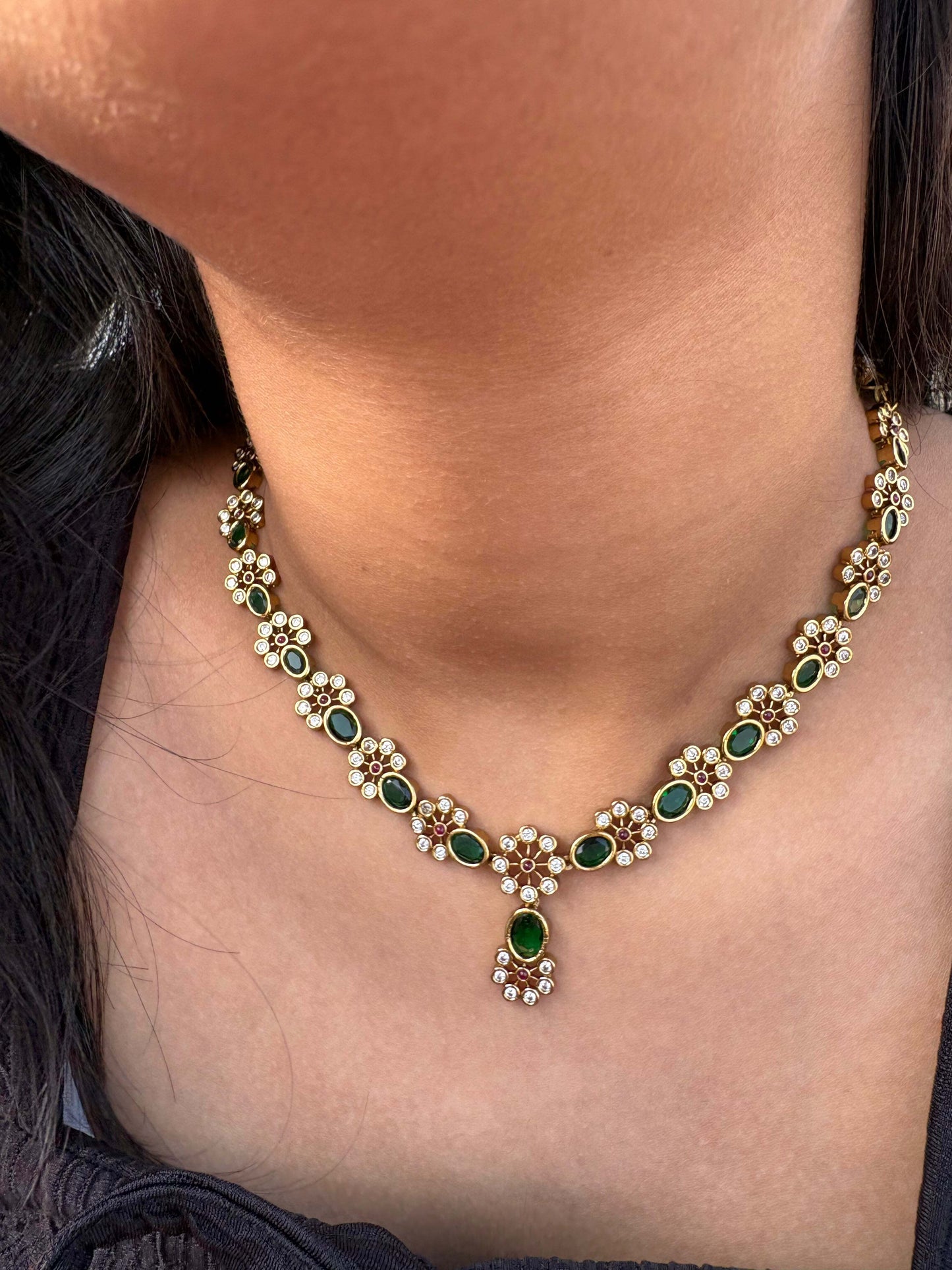 Emerald Blossom Polki Victoria Necklace