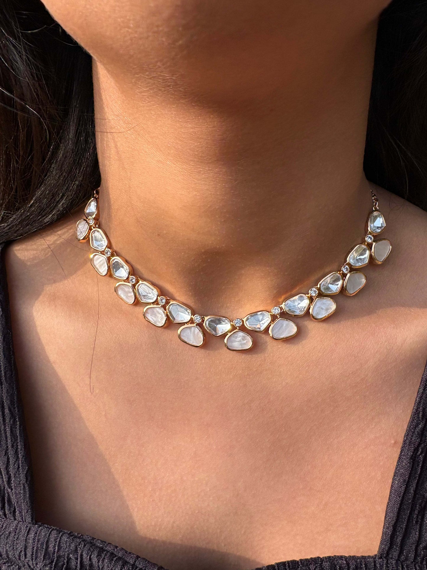 Mother of Pearls Crystal Collar Necklace