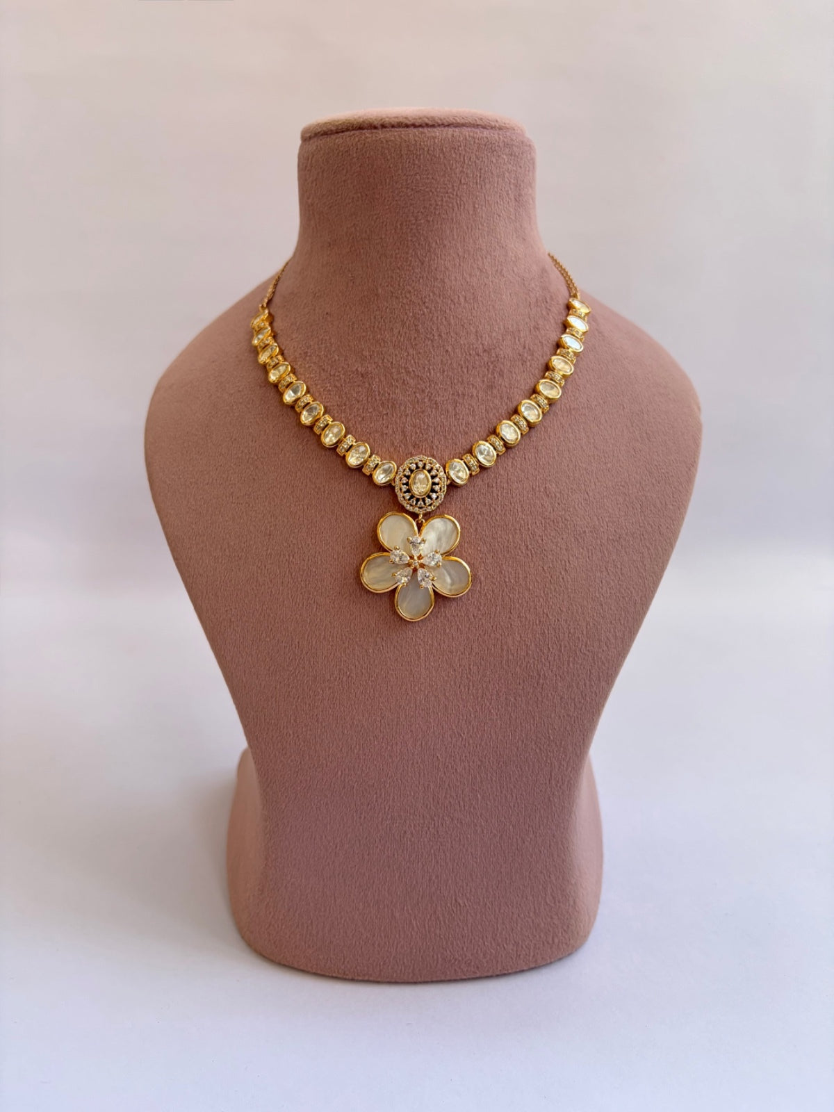 Moissanite Diamond MOP Floral Necklace