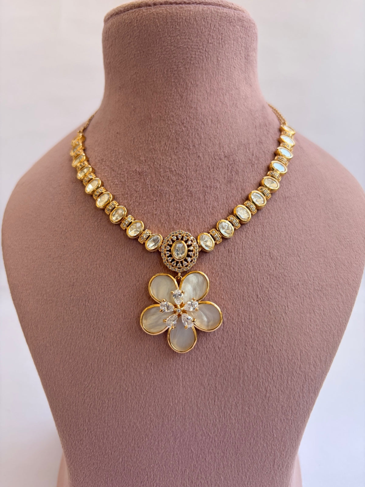 Moissanite Diamond MOP Floral Necklace