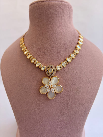 Moissanite Diamond MOP Floral Necklace