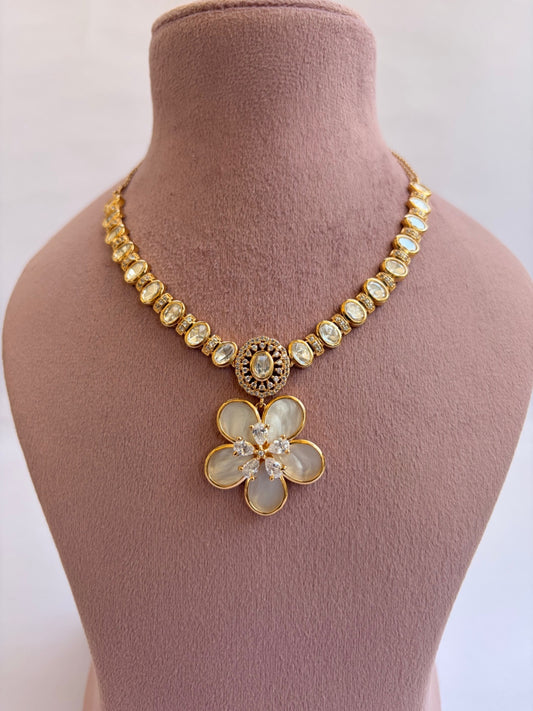 Moissanite Diamond MOP Floral Necklace