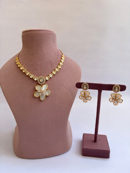 Moissanite Diamond MOP Floral Necklace