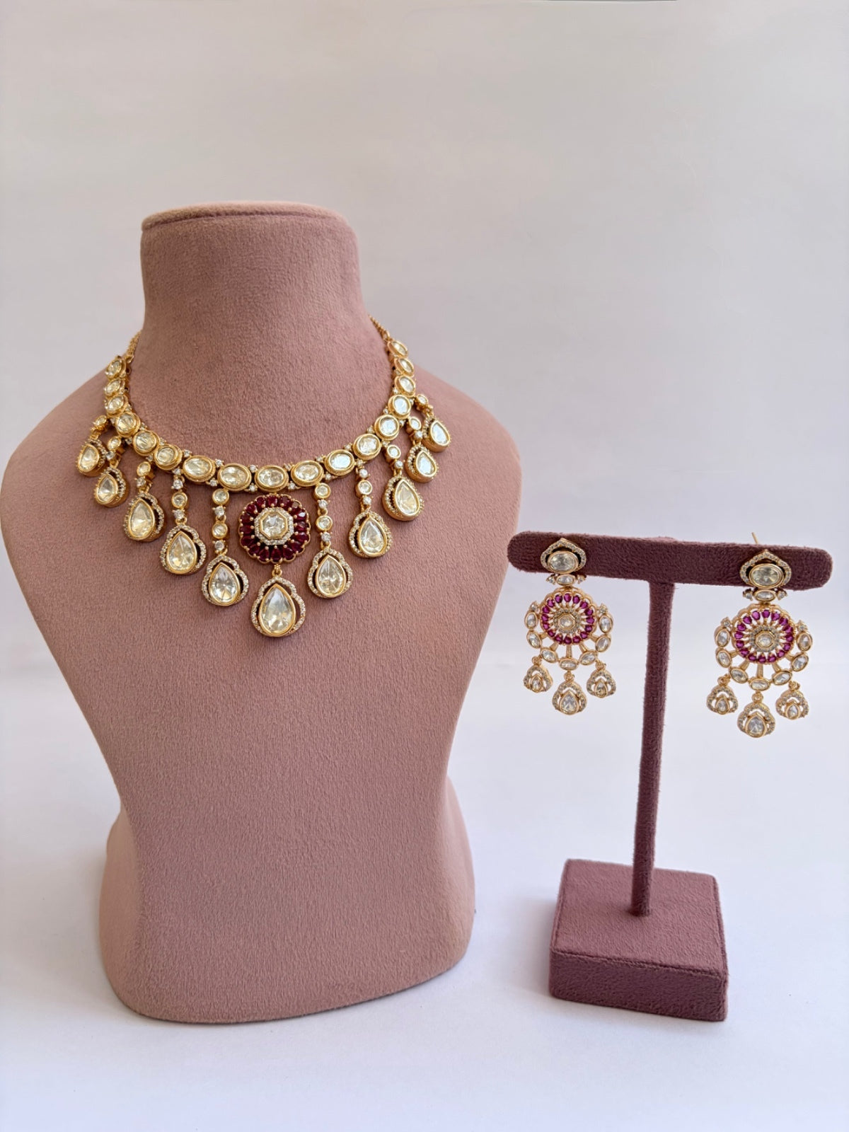 Ruby Flowered Falling Moissanite Necklace