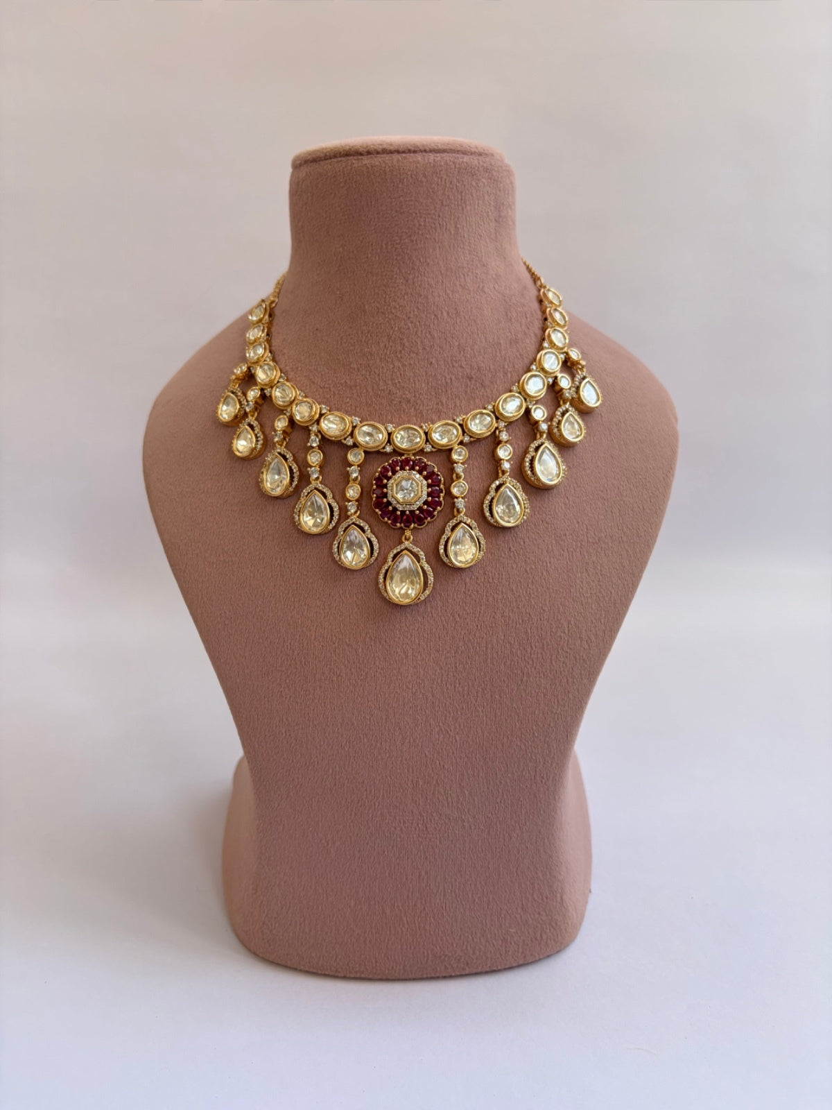Ruby Flowered Falling Moissanite Necklace