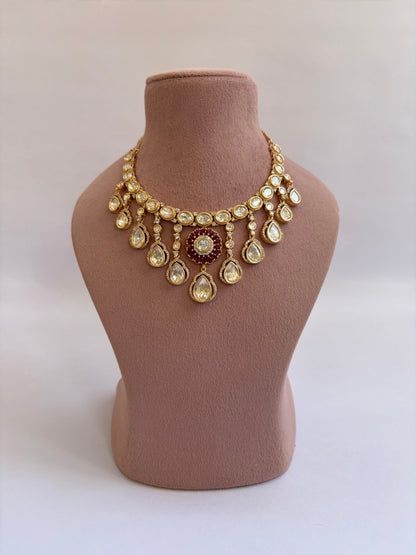 Ruby Flowered Falling Moissanite Necklace