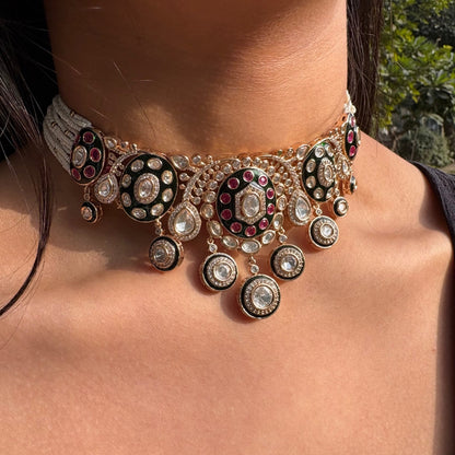 Moissanite Kundan Meenakari Choker