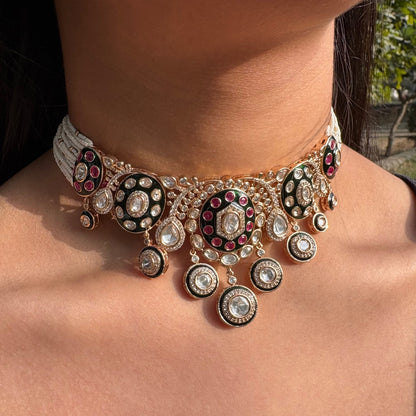 Moissanite Kundan Meenakari Choker