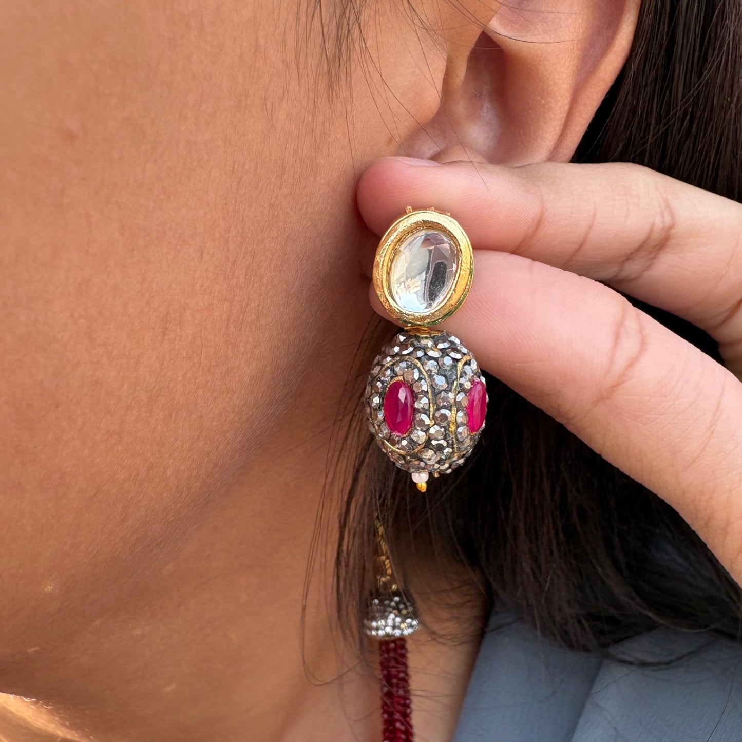 Victorian Antique Red String with Earrings