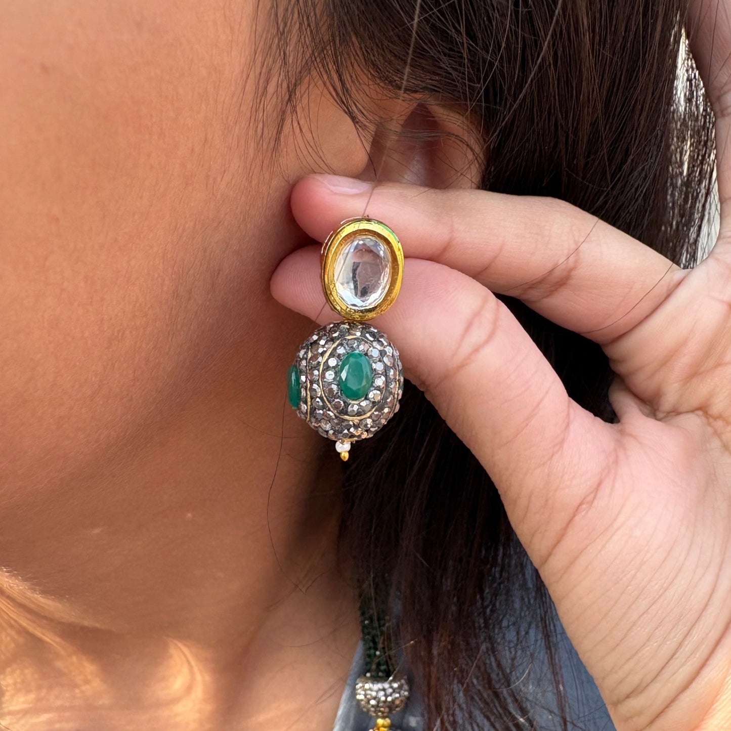 Victorian Antique Green String with Earrings