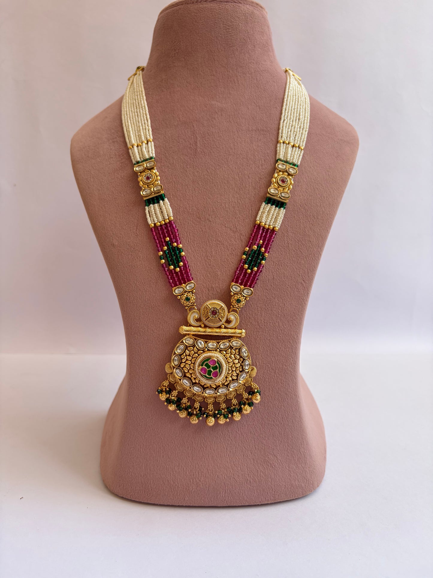 Gold Plated Pearl Long Mala Set