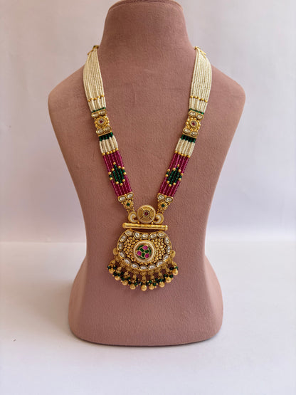 Gold Plated Pearl Long Mala Set