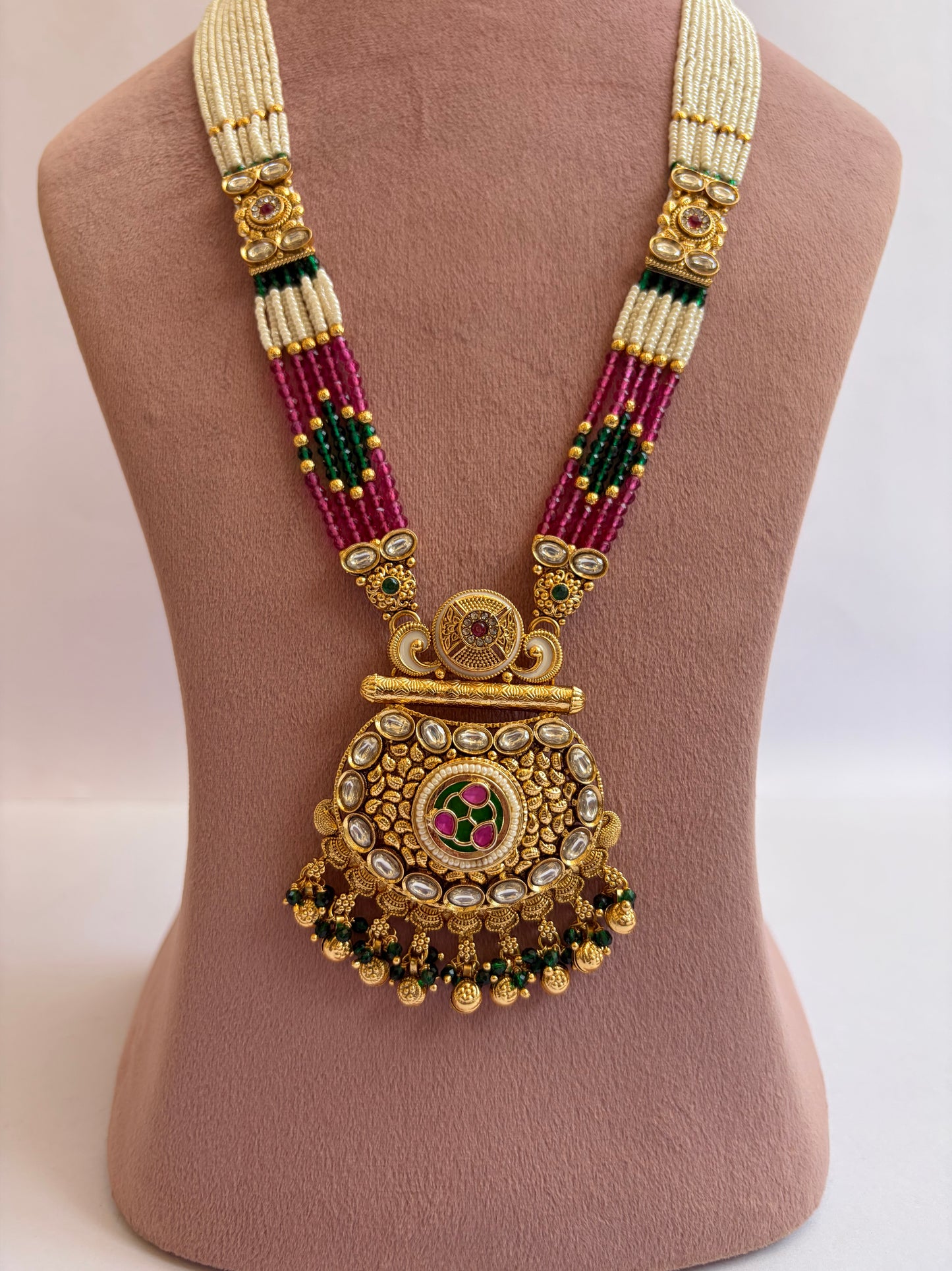 Gold Plated Pearl Long Mala Set