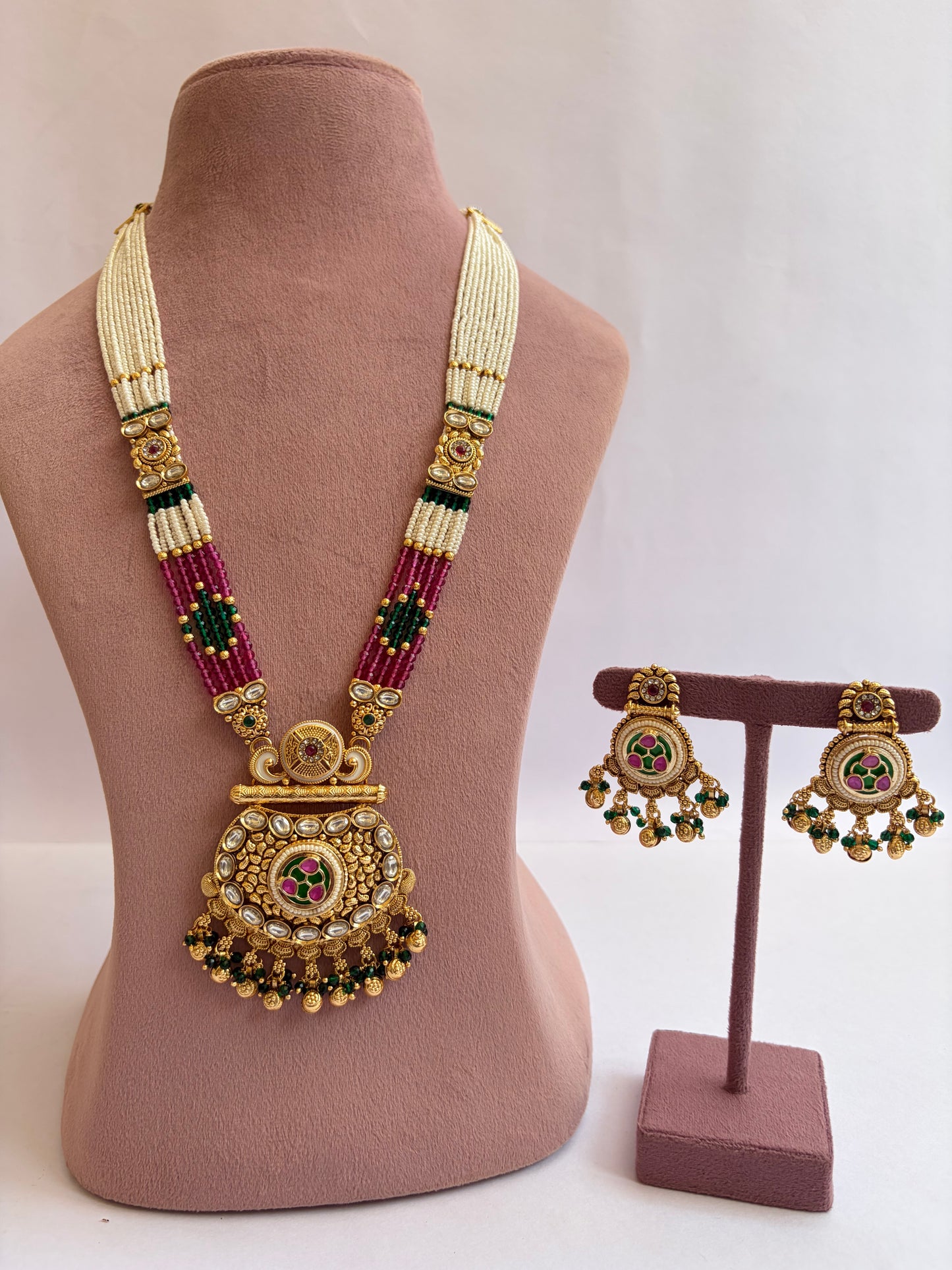 Gold Plated Pearl Long Mala Set