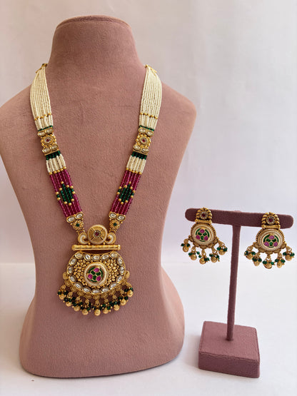 Gold Plated Pearl Long Mala Set
