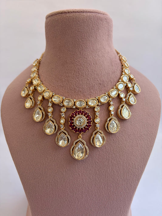 Ruby Flowered Falling Moissanite Necklace