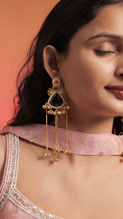 Kashmiri Green Pearl Work Earrings
