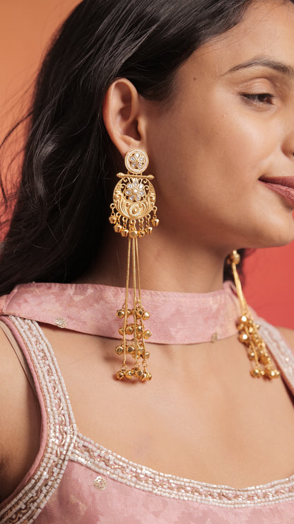 Simple Kashmiri Long Kundan Earrings