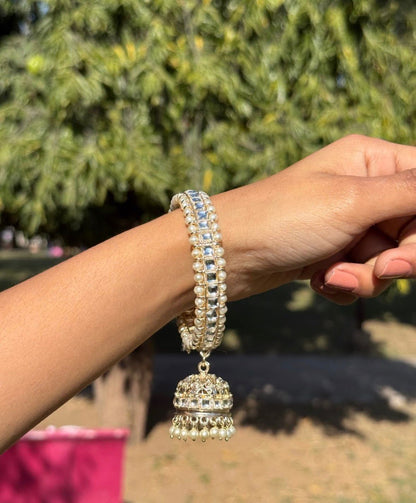 Pearl Kundan Kada Bangles with jhumki
