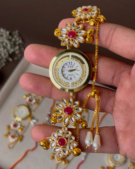 Floral Kundan Watch with Rakhi (Combo of 2)