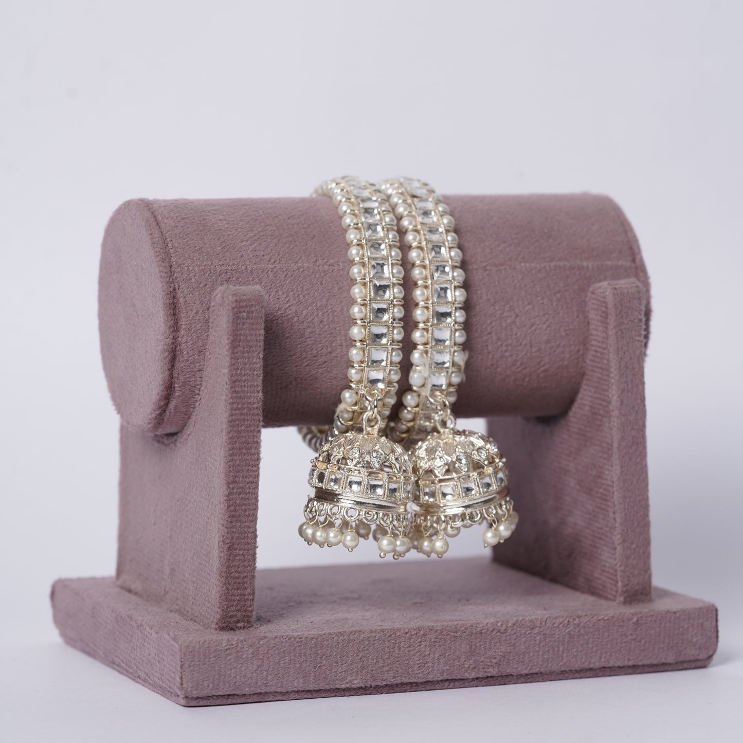 Pearl Kundan Kada Bangles with jhumki