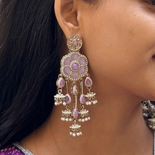 Lavender Floral Drop Chandelier Earrings